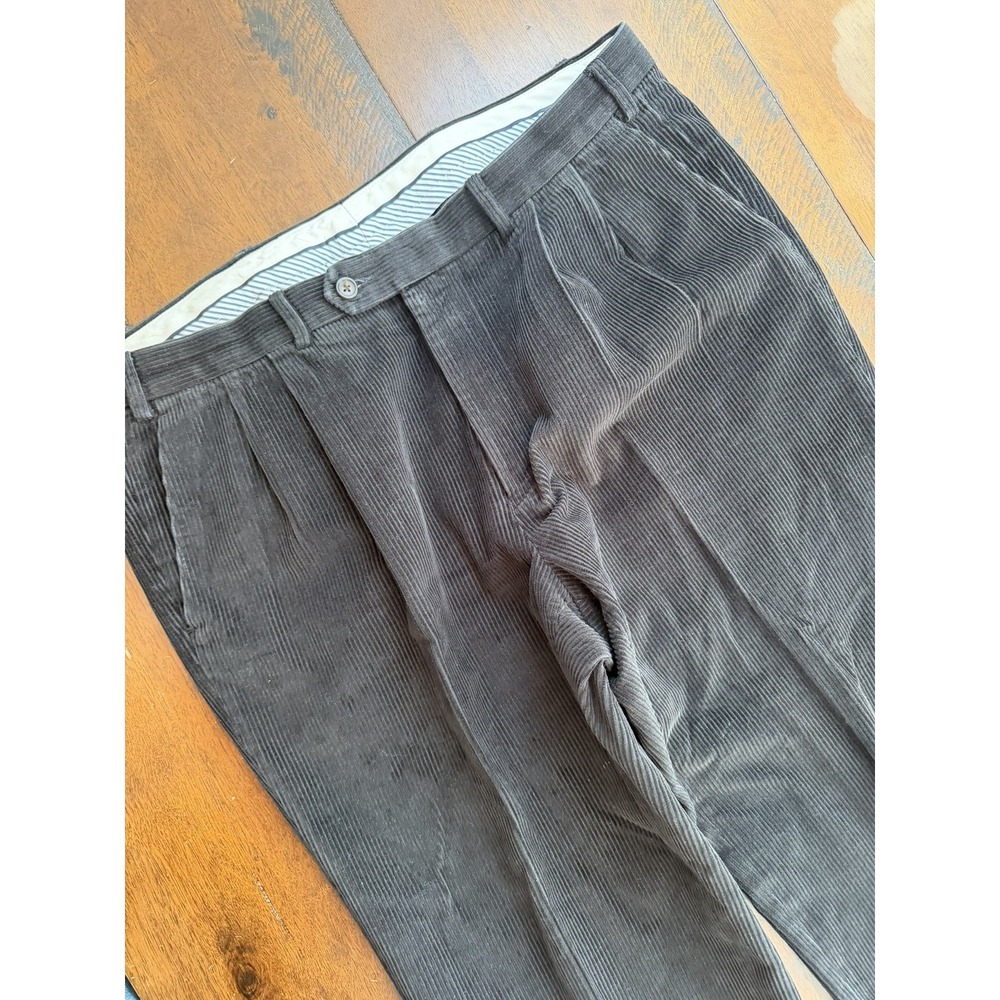 Polo Ralph Lauren Pants Mens 36x34 Black Corduroy Pleated‎ Cuffed Dress Straight